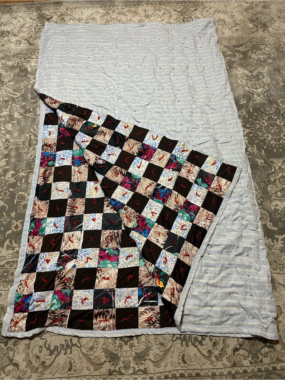 Vintage Handcrafted Checkered Patchwork Quilt (90" x 72") Estate Sale Find